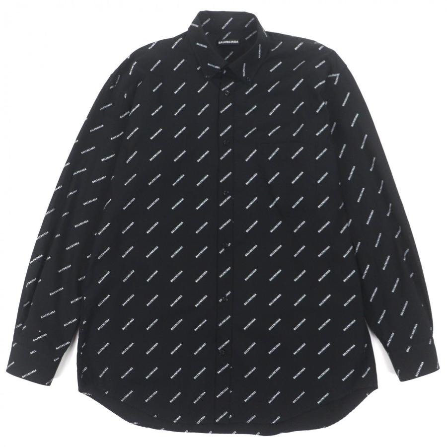 美品□BALENCIAGA バレンシアガ 2019年製 534333 All Over Logo Shirt コットン100％ BBロゴ 長袖シャツ ブラック 36 イタリア製 正規品 メンズ BALENCIAGA（バレンシアガ） 美品▽BALENCIAGA 534333 コットン100