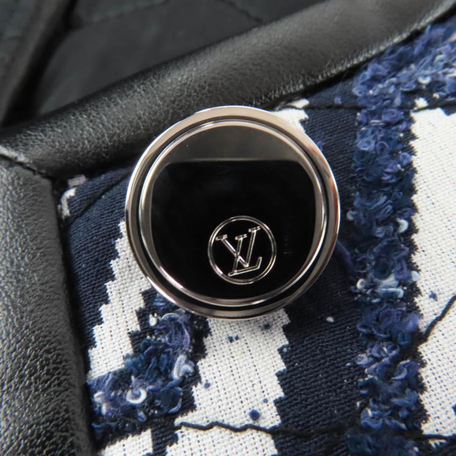 極美品☆LOUIS VUITTON ルイヴィトン レザーパイピング モノグラムフリンジ ノーカラーコート ホワイト インディゴ 34 イタリア製 正規品_5
