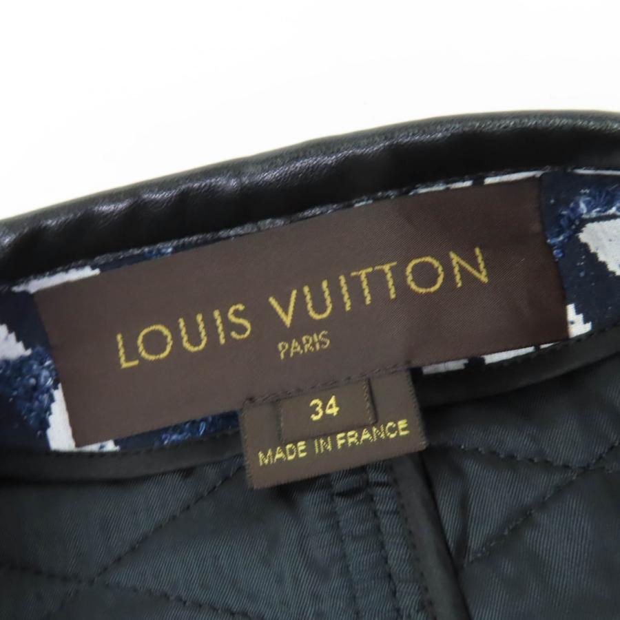 極美品☆LOUIS VUITTON ルイヴィトン レザーパイピング モノグラムフリンジ ノーカラーコート ホワイト インディゴ 34 イタリア製 正規品_6