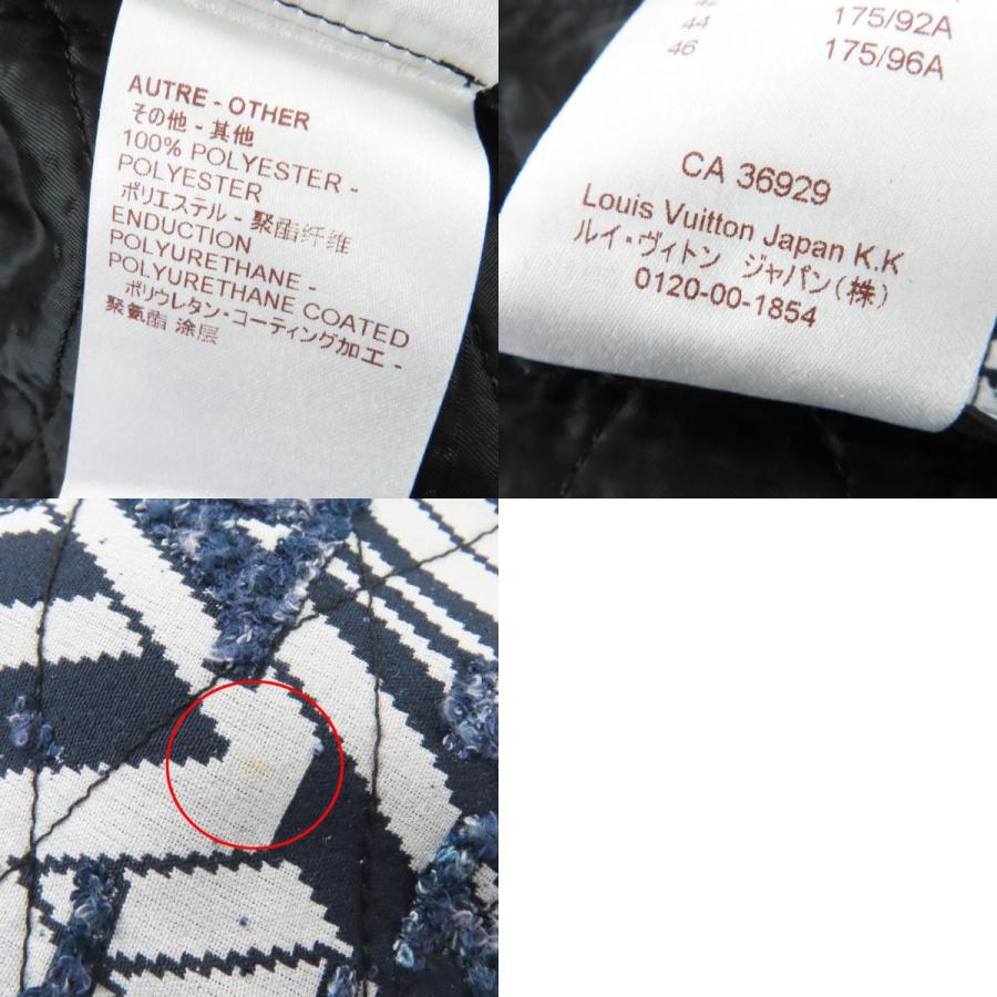 極美品☆LOUIS VUITTON ルイヴィトン レザーパイピング モノグラムフリンジ ノーカラーコート ホワイト インディゴ 34 イタリア製 正規品_9