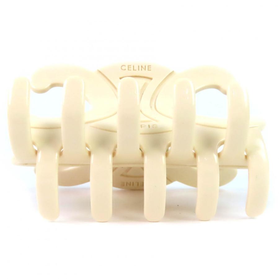 CELINE アイボリー ヘアクリップ 46Y856IAS.01AV CELINE（セリーヌ） 極美品△CELINE 46Y856IAS ラージ ヘアクロー