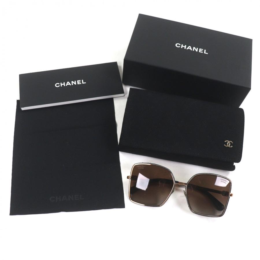 極美品▼CHANEL シャネル 4288-Q デニム ココマーク デニム切替 サングラス ゴールド ブルー 57□17 140 デモレンズ 箱付き レディース_1