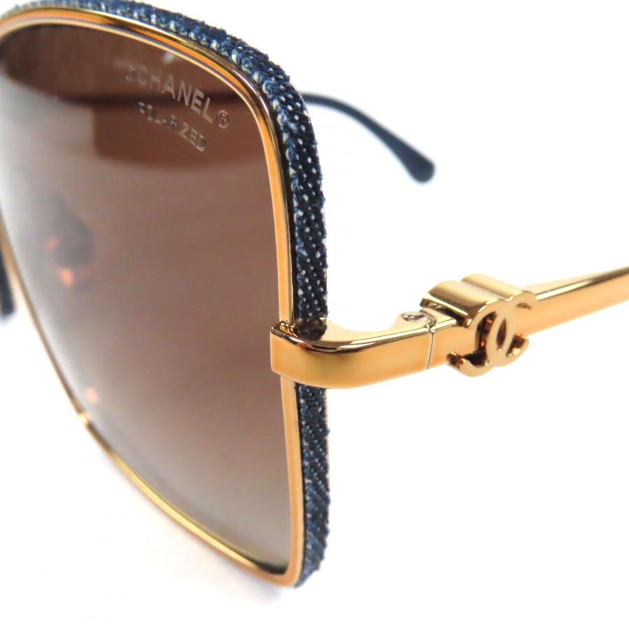 極美品▼CHANEL シャネル 4288-Q デニム ココマーク デニム切替 サングラス ゴールド ブルー 57□17 140 デモレンズ 箱付き レディース_6