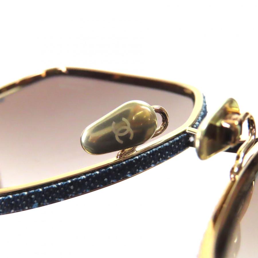 極美品▼CHANEL シャネル 4288-Q デニム ココマーク デニム切替 サングラス ゴールド ブルー 57□17 140 デモレンズ 箱付き レディース_8