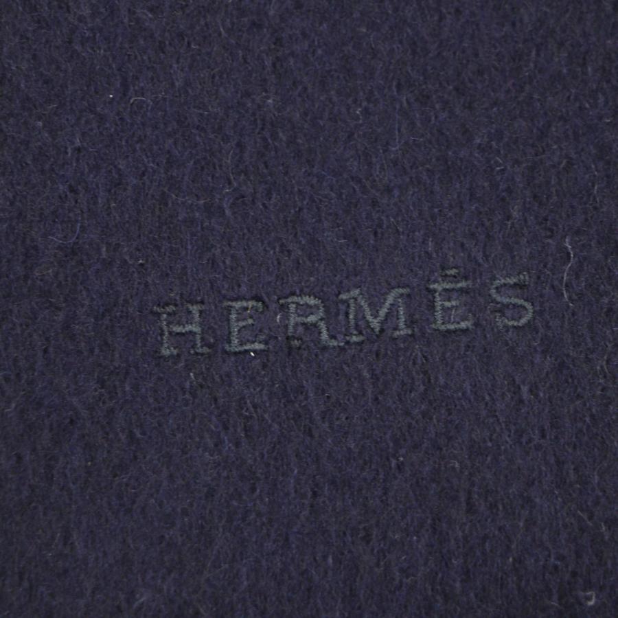 HERMES（エルメス） 極美品▽HERMES カシミヤ100% ロゴ刺繍 フリンジ