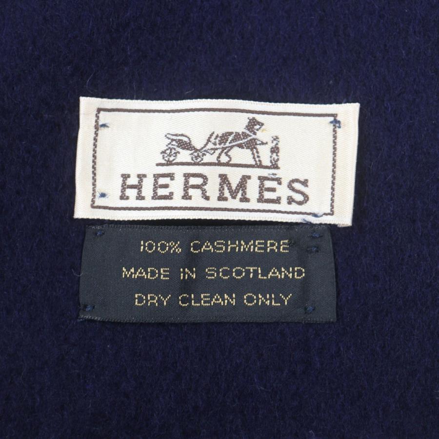 HERMES（エルメス） 極美品▽HERMES カシミヤ100% ロゴ刺繍 フリンジ