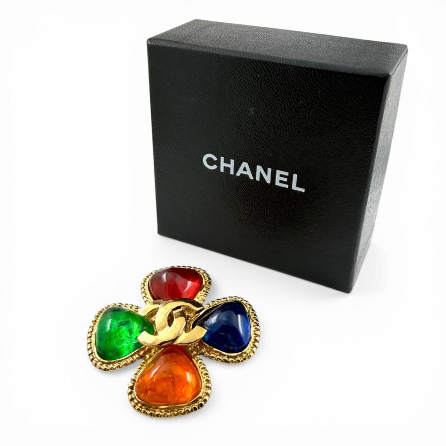 CHANEL ブローチ ココマーク グリポア 95AP ゴールド ブルー 箱付き CHANEL（シャネル） 極美品◇CHANEL ヴィンテージ 96A ココマーク