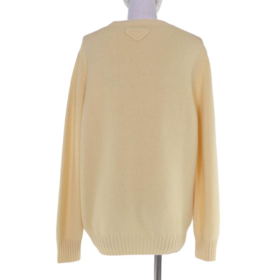 極美品☆PRADA プラダ P24A3Z バージンウール カシミヤ トライアングルロゴ 長袖 ニット イエロー 40 イタリア製 正規品 レディースの画像