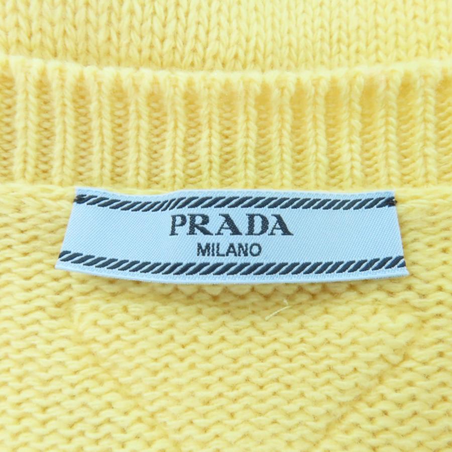 極美品☆PRADA プラダ P24A3Z バージンウール カシミヤ トライアングルロゴ 長袖 ニット イエロー 40 イタリア製 正規品 レディースの画像