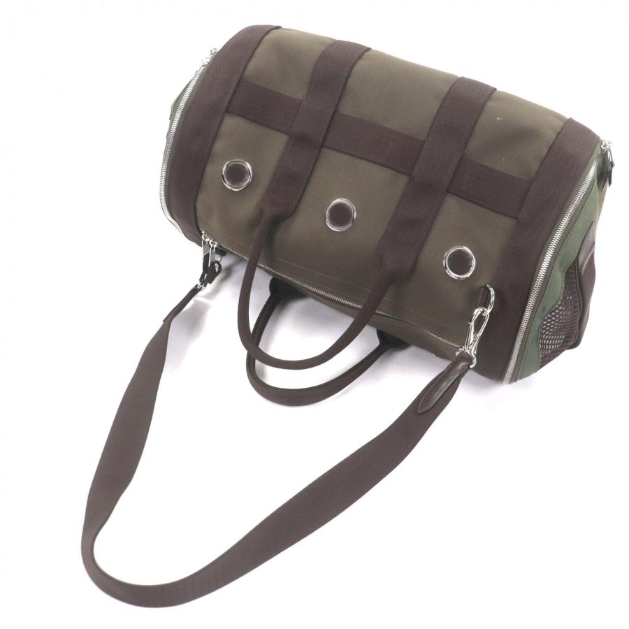 極美品▼HERMES エルメス トワルミリタリー レザー シルバー金具 2WAY 犬用キャリー ペットキャリー ボストン カーキ ブラウン Z刻印_4