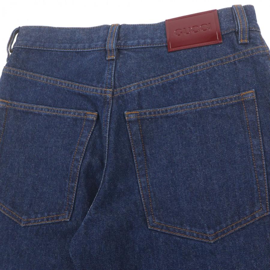 極美品▼GUCCI グッチ 792168 レザーロゴパッチ付き ボタンフライ ストレート デニムパンツ インディゴ 23 イタリア製 正規品 レディース_3