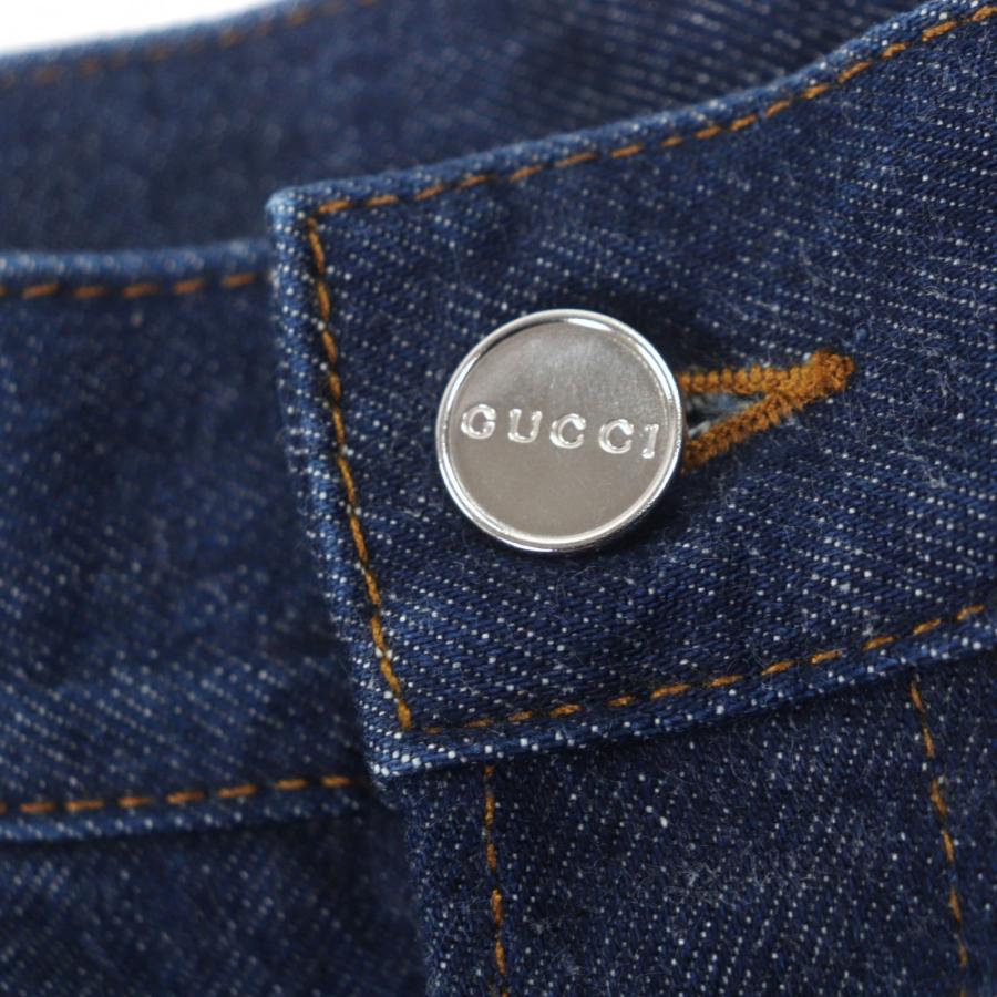 極美品▼GUCCI グッチ 792168 レザーロゴパッチ付き ボタンフライ ストレート デニムパンツ インディゴ 23 イタリア製 正規品 レディース_4