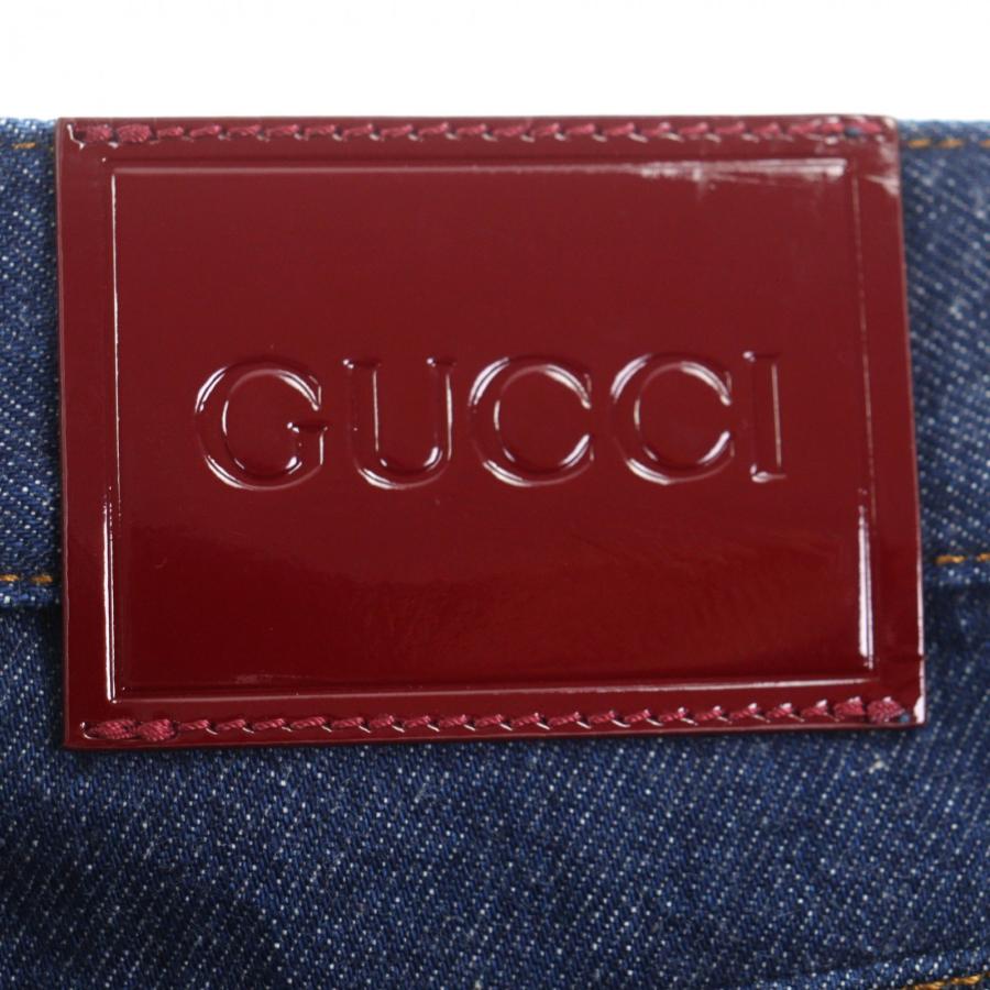 極美品▼GUCCI グッチ 792168 レザーロゴパッチ付き ボタンフライ ストレート デニムパンツ インディゴ 23 イタリア製 正規品 レディース_5