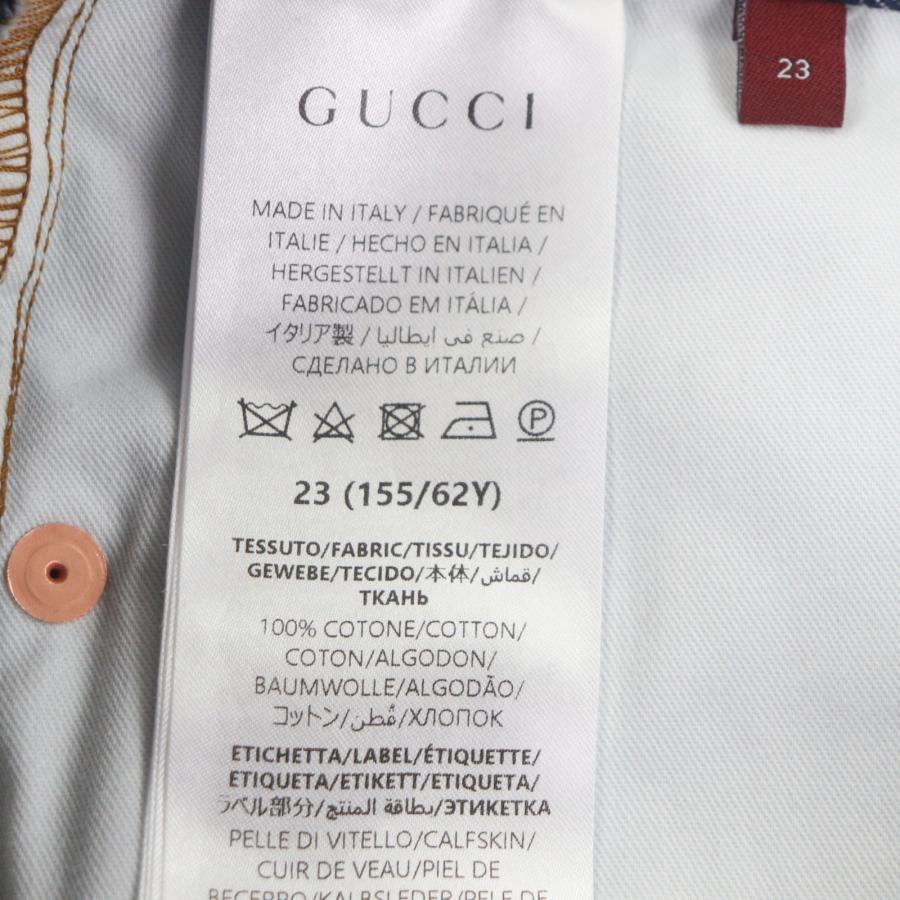 極美品▼GUCCI グッチ 792168 レザーロゴパッチ付き ボタンフライ ストレート デニムパンツ インディゴ 23 イタリア製 正規品 レディース_8