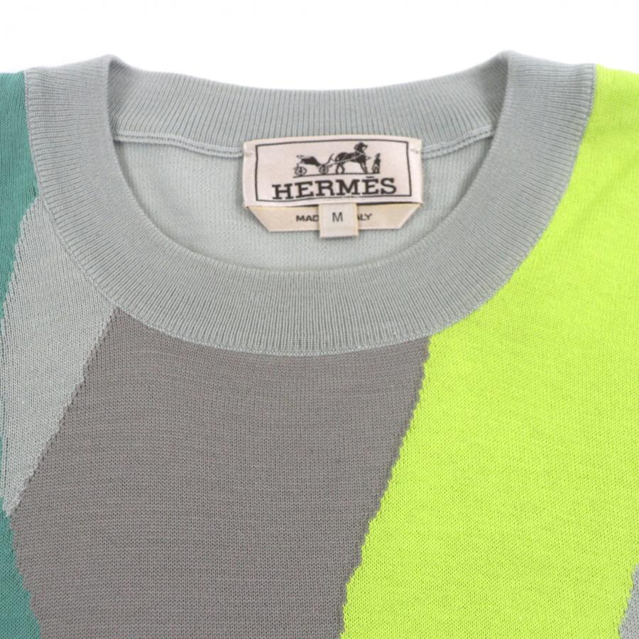 極美品▼HERMES エルメス 23SS カシミヤ シルク クルーネック 薄手 ハイゲージニット セーター マルチカラー M イタリア製 正規品 メンズ HERMES（エルメス） 極美品▽HERMES 23SS カシミヤ シルク クルー