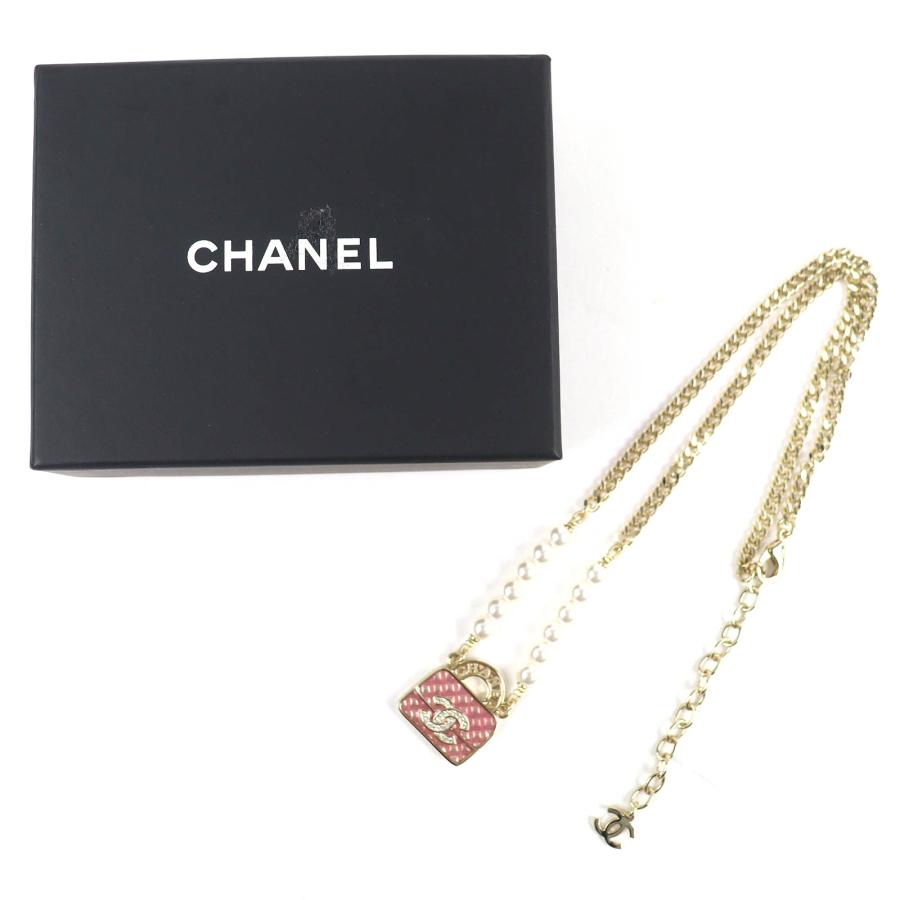 極美品△CHANEL シャネル 2024年製 B24S ABD331 B16656 ココマーク ラインストーン マトラッセバッグモチーフ フェイクパール ネックレス