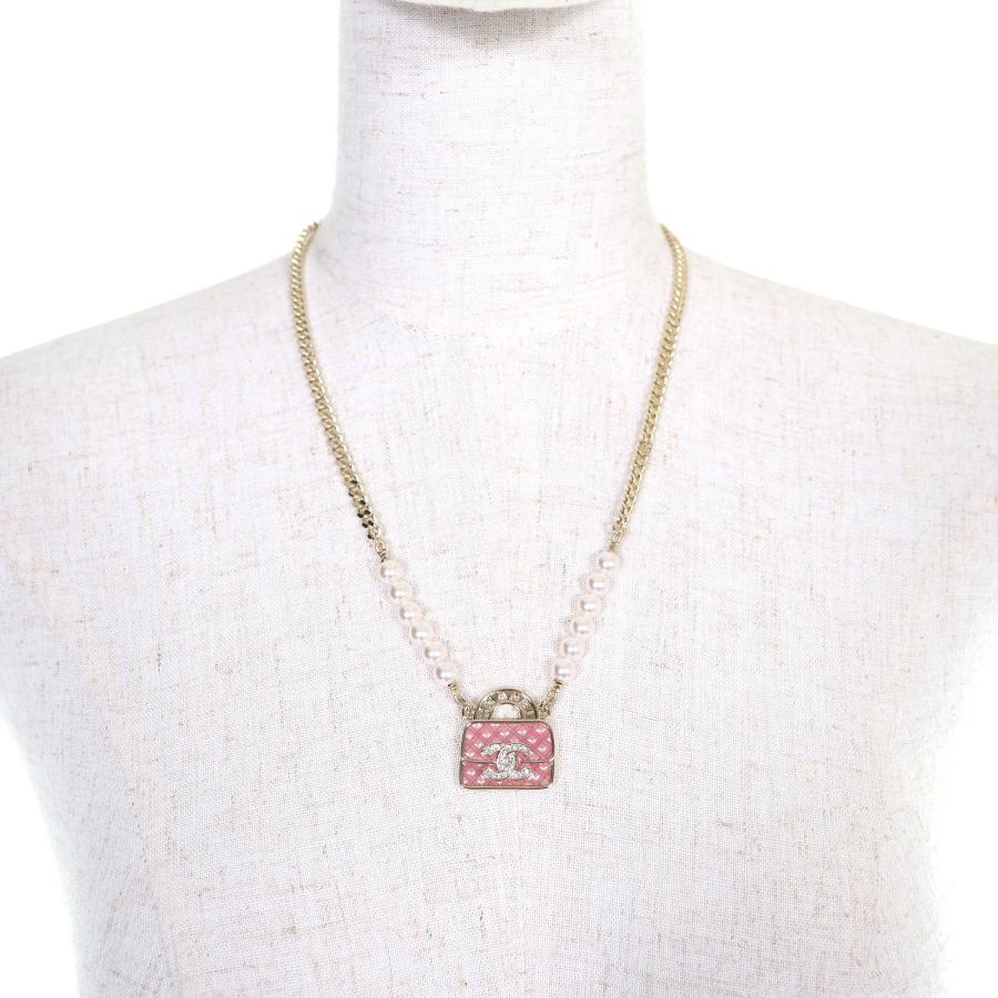 極美品△CHANEL シャネル 2024年製 B24S ABD331 B16656 ココマーク ラインストーン マトラッセバッグモチーフ フェイクパール ネックレス