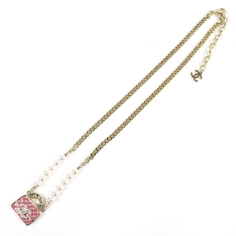 極美品△CHANEL シャネル 2024年製 B24S ABD331 B16656 ココマーク ラインストーン マトラッセバッグモチーフ フェイクパール ネックレス