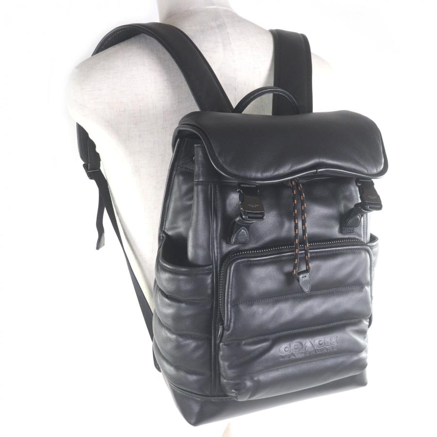 極美品□COACH コーチ C6614 リーグ フラップ バックパック ウィズ キルティング レザー リュックサック デイパック ブラック メンズ_1