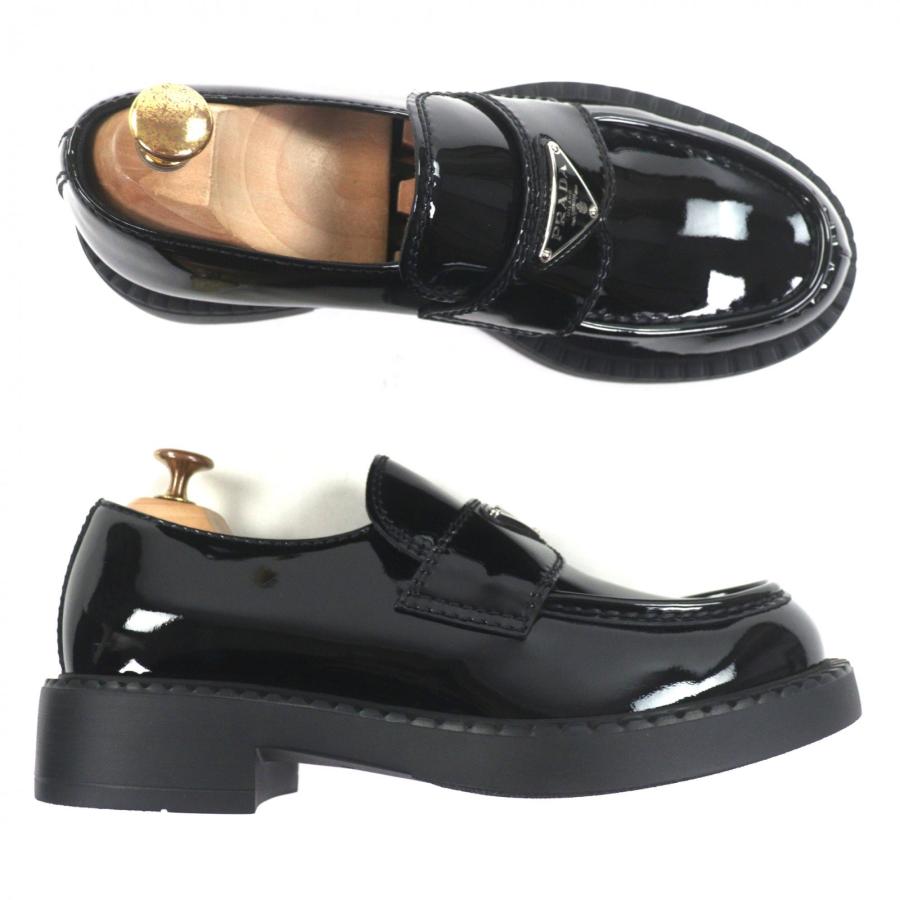 未使用品▼PRADA プラダ 2DE127 チョコレート パテントレザー トライアングルロゴ 三角プレート ローファー ブラック 6.5 箱付き イタリア製 メンズ PRADA（プラダ） 未使用品▽PRADA 2DE127 チョコレート パテントレザー