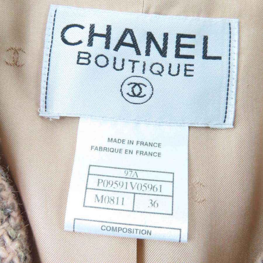 極美品☆CHANEL シャネル 97A P09591V05961 シルク混 ロゴボタン レザー使い ツイード ジャケット ピンク系 36 仏製 正規品 レディース_6