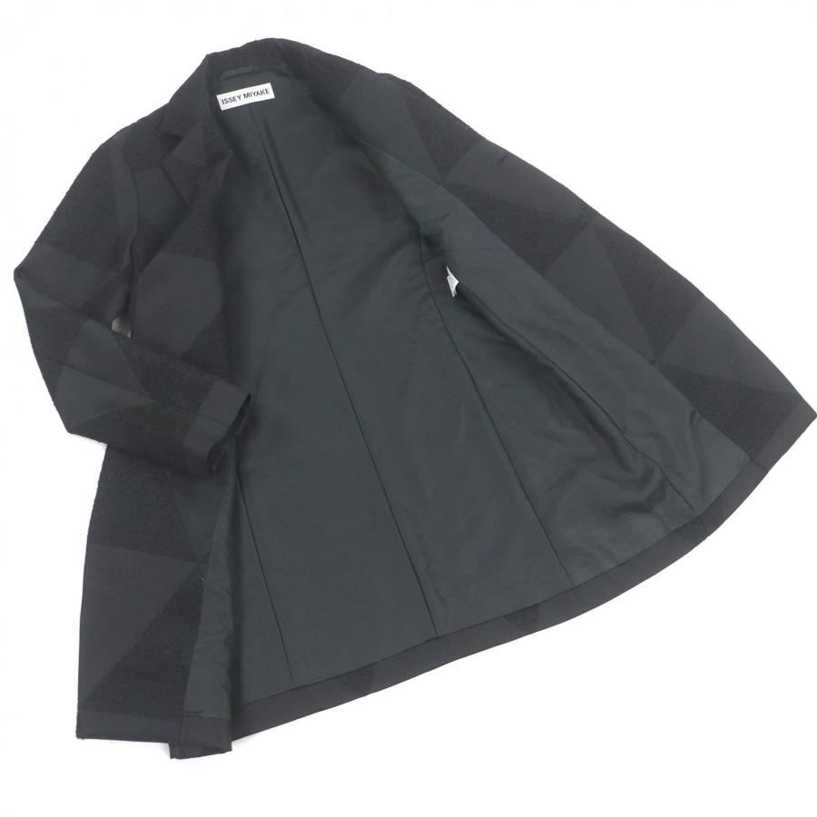 極美品□ISSEY MIYAKE イッセイミヤケ IM54FD512 ウール100％ 総柄 シングル チェスターコート ロングコート ブラック 1 正規品 日本製 メンズ ISSEY MIYAKE（イッセイミヤケ） 極美品□ISSEY MIYAKE IM54FD512