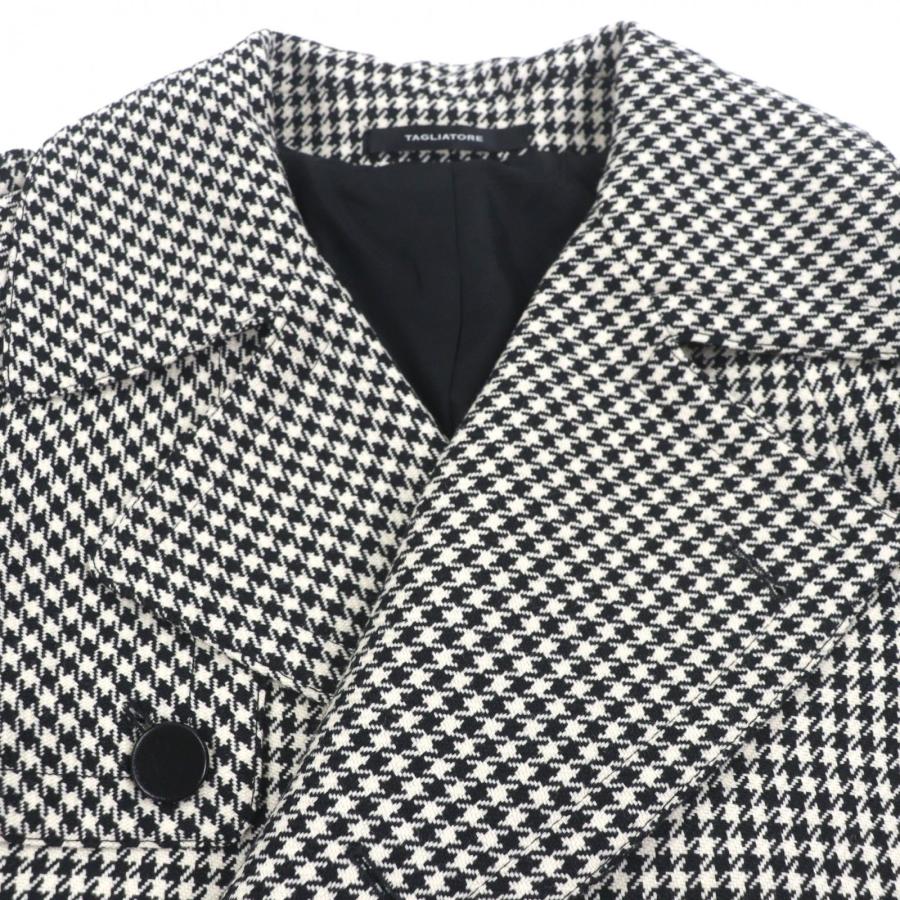 未使用品▼TAGLIATORE タリアトーレ ウール100% 千鳥格子柄 レザー使い ベルト付き ロング トレンチコート ブラック 48 伊製 メンズ_1