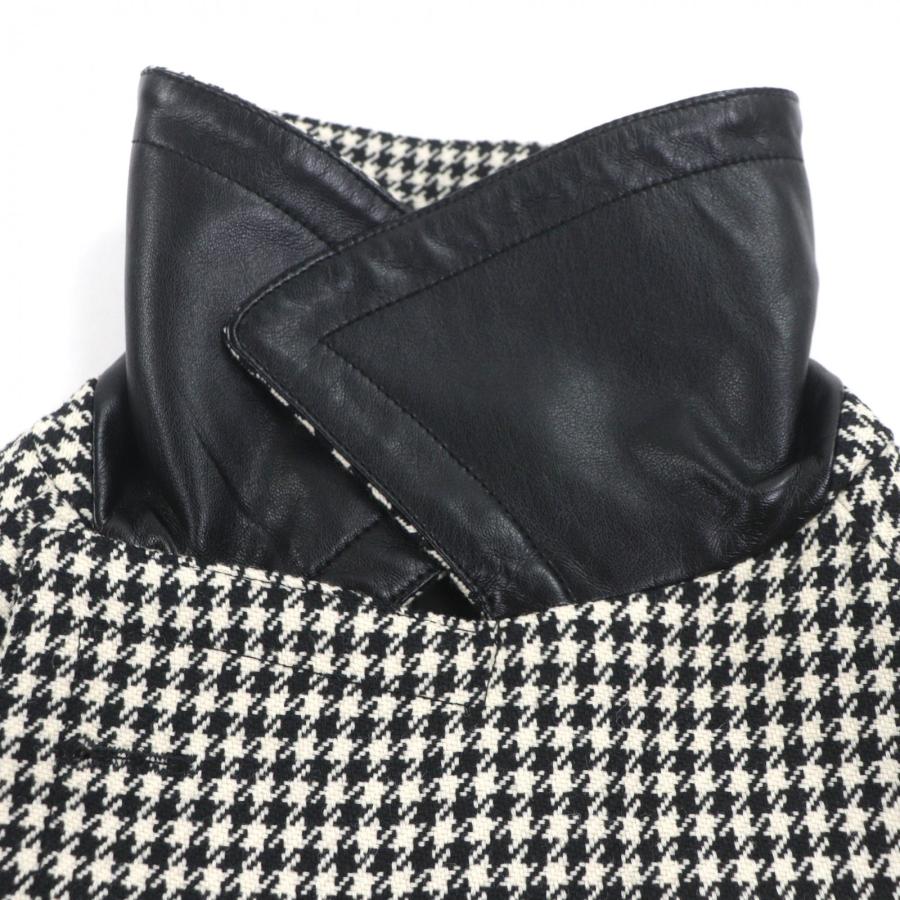 未使用品▼TAGLIATORE タリアトーレ ウール100% 千鳥格子柄 レザー使い ベルト付き ロング トレンチコート ブラック 48 伊製 メンズ_2
