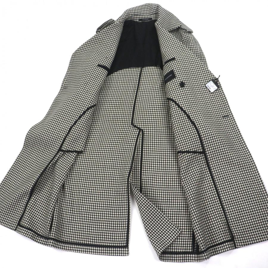 未使用品▼TAGLIATORE タリアトーレ ウール100% 千鳥格子柄 レザー使い ベルト付き ロング トレンチコート ブラック 48 伊製 メンズ_4