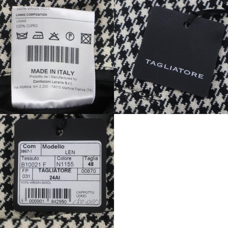 未使用品▼TAGLIATORE タリアトーレ ウール100% 千鳥格子柄 レザー使い ベルト付き ロング トレンチコート ブラック 48 伊製 メンズ_9