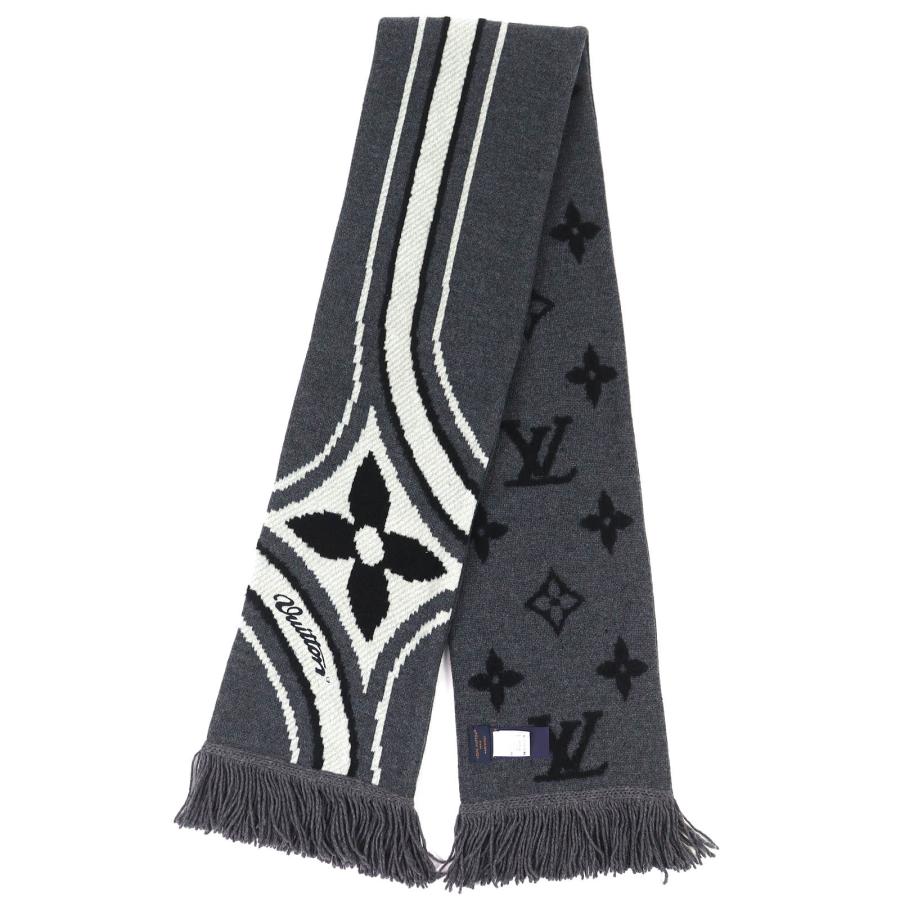 極美品△LOUIS VUITTON ルイヴィトン 2025年製 M97784 マフラー グラフィック フラワー ウール コットン フリンジ グレー ブラック 箱付き イタリア製 正規品 メンズ 定価111,100円 LOUIS VUITTON（ルイ・ヴィトン） 極美品△LOUIS VUITTON 2025年製