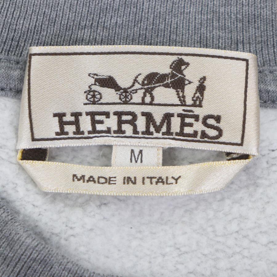 美品▼HERMES エルメス 21AW ランH コットン100% クルーネック 裏起毛 トレーナー プルオーバー スウェット グレー M イタリア製 正規品 メンズ 美品▽HERMES エルメス 21AW ランH コットン100% クルーネック 裏起毛