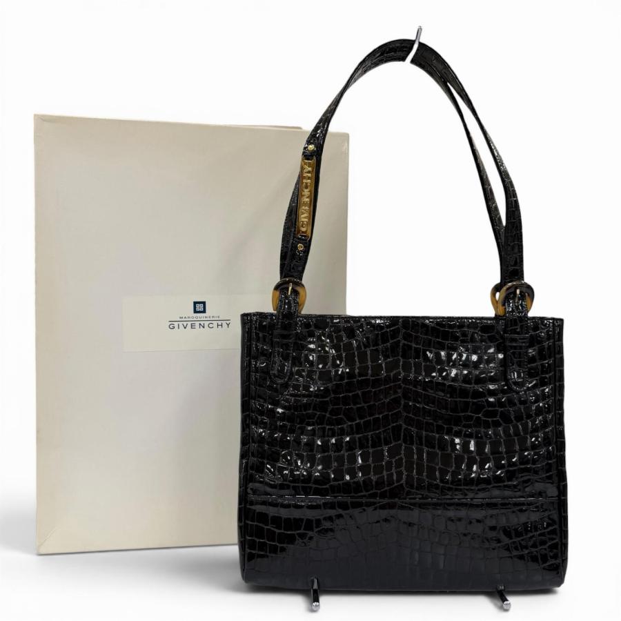 極美品☆GIVENCHY ジバンシィ ロゴ金具 クロコ型押し レザー