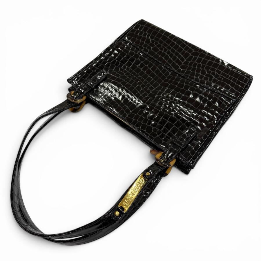 極美品♡Givenchy ジバンシー ロゴ レザー ハンドバッグ フォーマル 黒 極美品☆GIVENCHY ジバンシィ ロゴ金具 クロコ型押し レザー