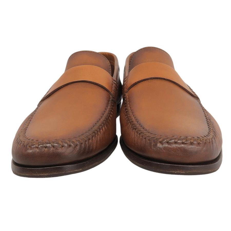 極美品▲Santoni サントーニ ステッチデザイン モカシン レザーローファー ビジネスシューズ ブラウン 5.5 イタリア製 メンズ_2