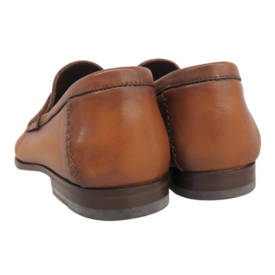 極美品▲Santoni サントーニ ステッチデザイン モカシン レザーローファー ビジネスシューズ ブラウン 5.5 イタリア製 メンズ_3