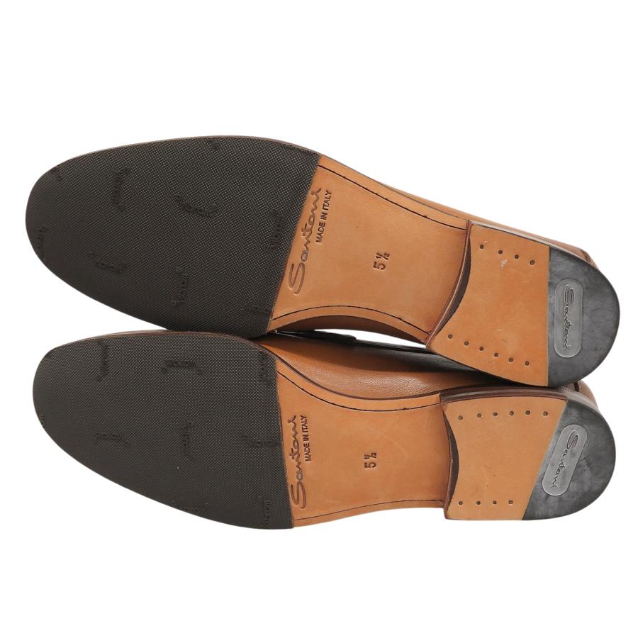極美品▲Santoni サントーニ ステッチデザイン モカシン レザーローファー ビジネスシューズ ブラウン 5.5 イタリア製 メンズ_4