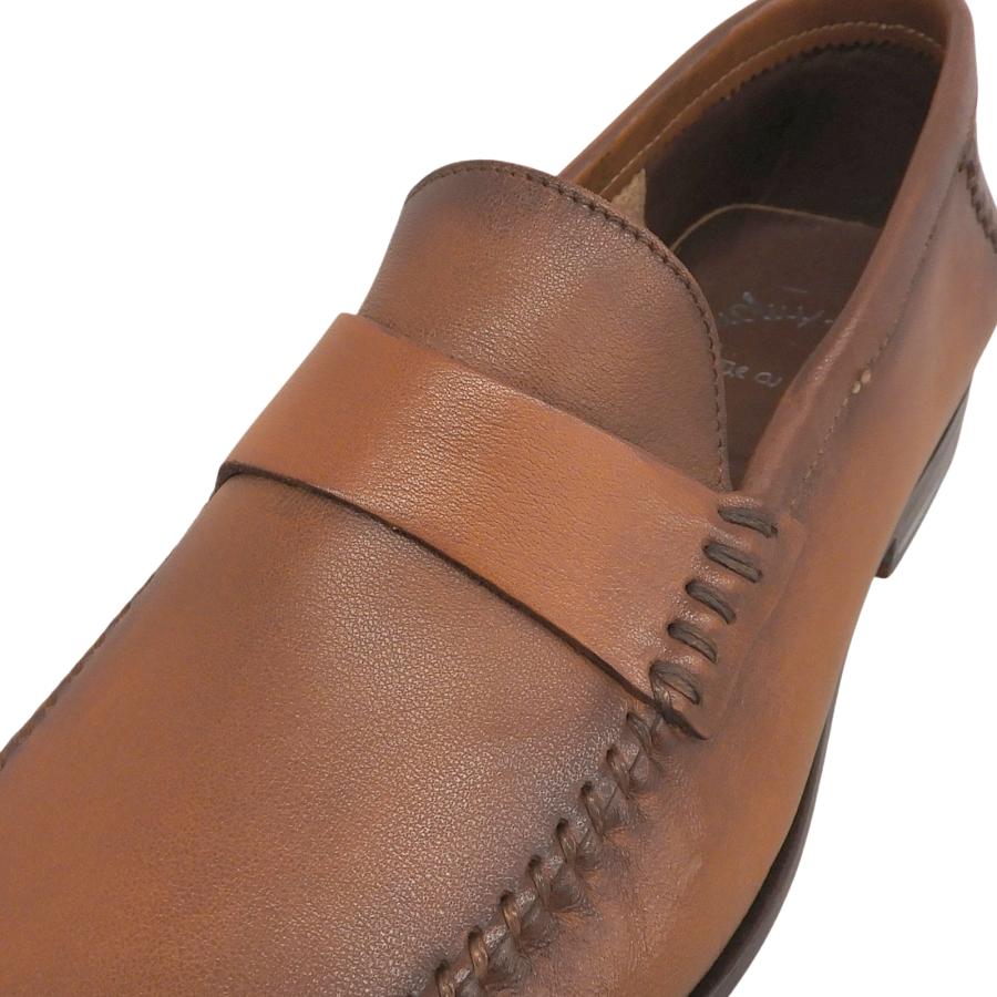 極美品▲Santoni サントーニ ステッチデザイン モカシン レザーローファー ビジネスシューズ ブラウン 5.5 イタリア製 メンズ_5