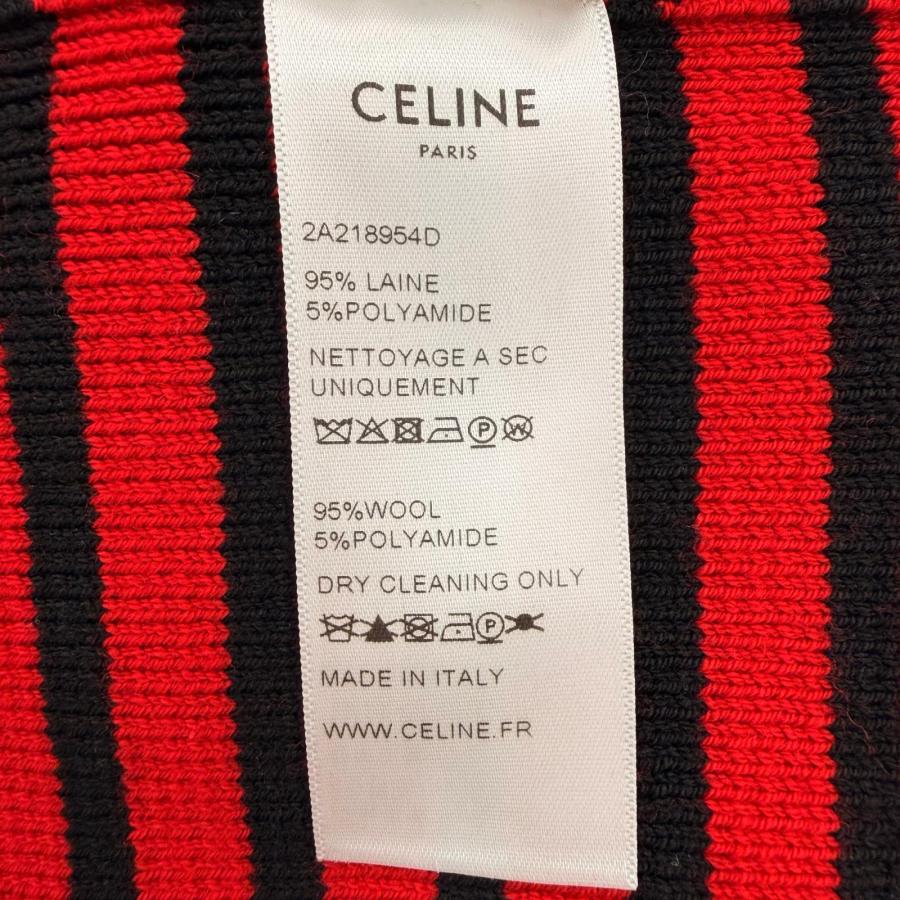 美品▲CELINE セリーヌ 2A218954D ショルダージップ  ボーダー柄 ボートネック ウール ニット レッド ブラック XS イタリア製 正規品の画像