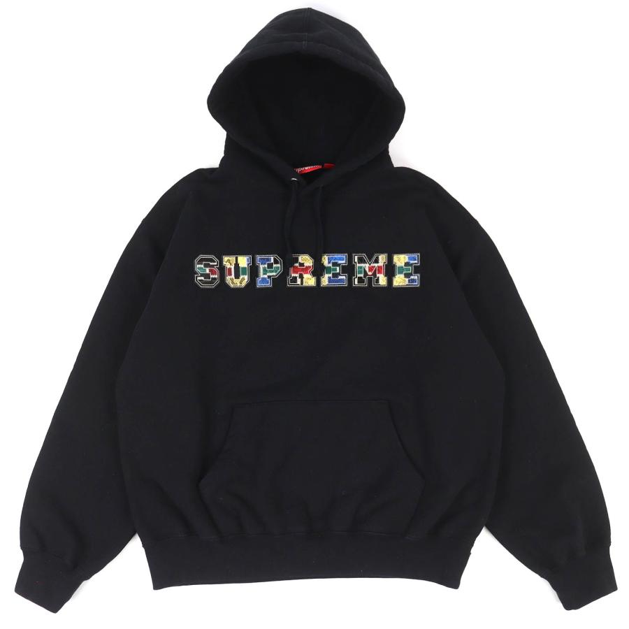 【ドンドン見直し】美品△Supreme シュプリーム FW23SW58 カレッジエイト パッチワークレザー スウェット パーカー ブラック S 正規品 Supreme（シュプリーム） 【ドンドン見直し】美品△Supreme FW23SW58