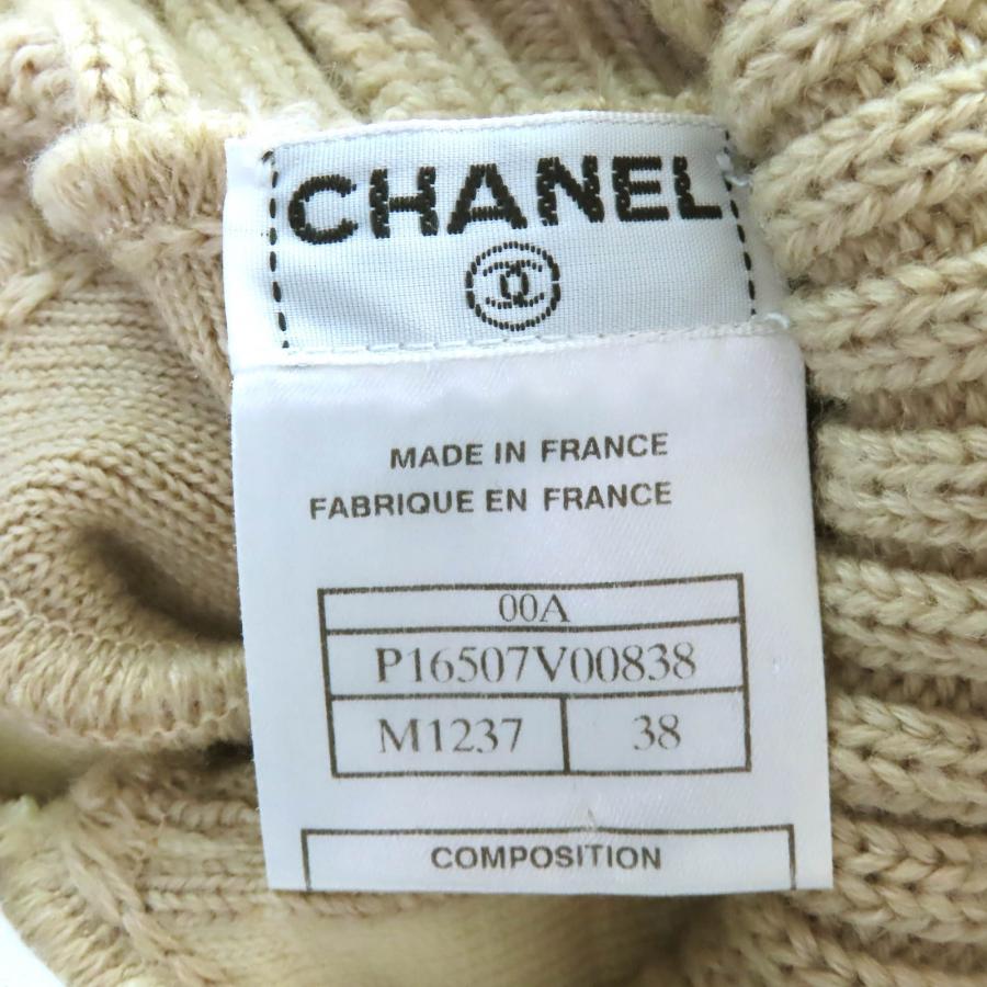 美品△CHANEL シャネル 00A P16507 ウール100％ ココマーク チョコバー タートルネック 長袖 ニット セーター ベージュ 38 フランス製の画像