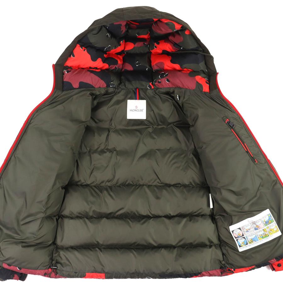 極美品△MONCLER モンクレール EYMERIC エメリック カモフラージュ柄 ロゴワッペン フード付き ダウンジャケット カーキ レッド 3 正規品_3