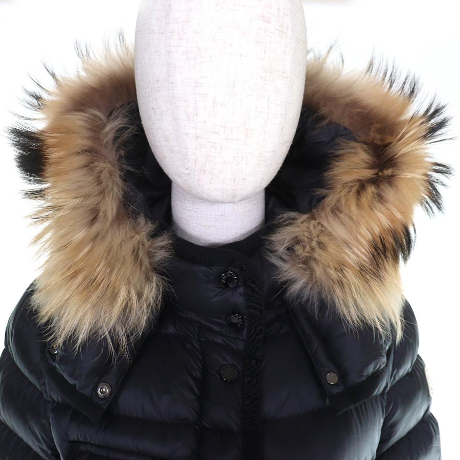 美品△MONCLER モンクレール HERMIFUR エルミファー ロゴワッペン ファー・フード付き ダウンコート ブラック 1 正規品 レディース_3