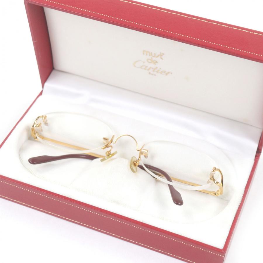 良品□Cartier カルティエ 2Cデコール ツーポイント リムレス メガネ