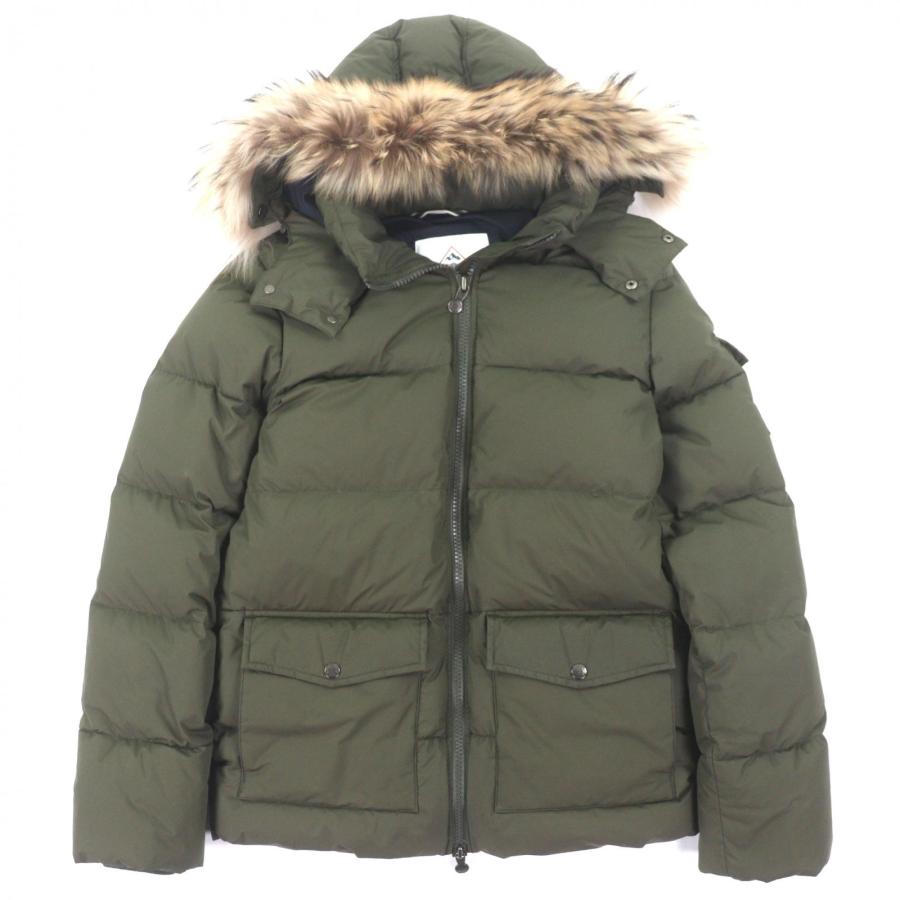 美品▼Pyrenex ピレネックス AUTHENTIC MINI RIPSTOP FUR オーセンティック ミニ リップトップ ファー ロゴワッペン付き フーデッド ダブルジップアップ ダウンジャケット カーキ S メンズ Pyrenex（ピレネックス） 美品▽Pyrenex AUTHENTIC MINI RIPSTOP FUR