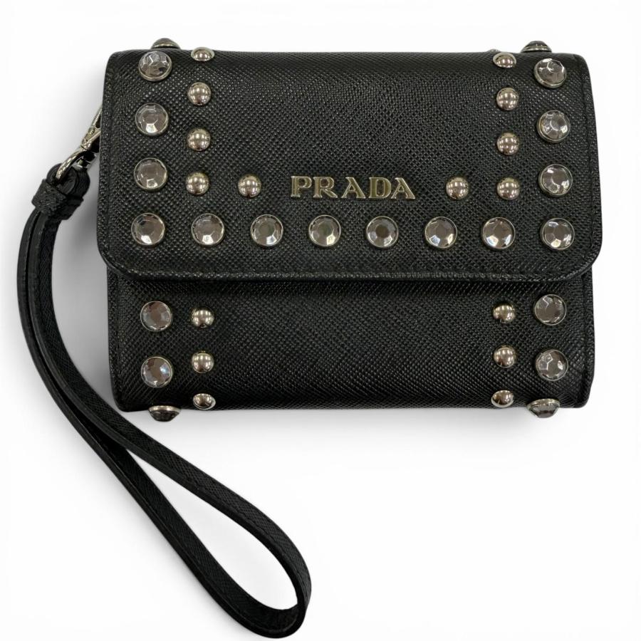 PRADA（プラダ） 美品☆PRADA ストラップ付 ロゴ・ビジュー・スタッズ