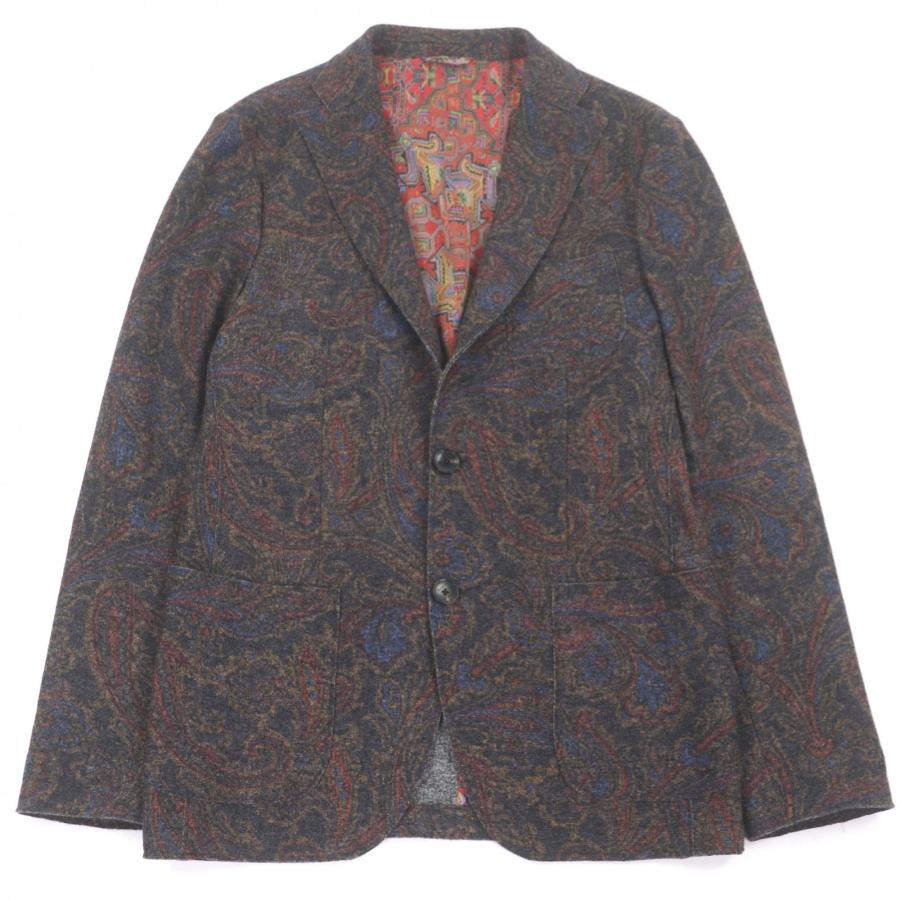 極美品ETRO エトロ ネイビーウールペイズリージャケット50 ETRO（エトロ） 極美品□ETRO ウール100％ ペイズリー柄 シングル