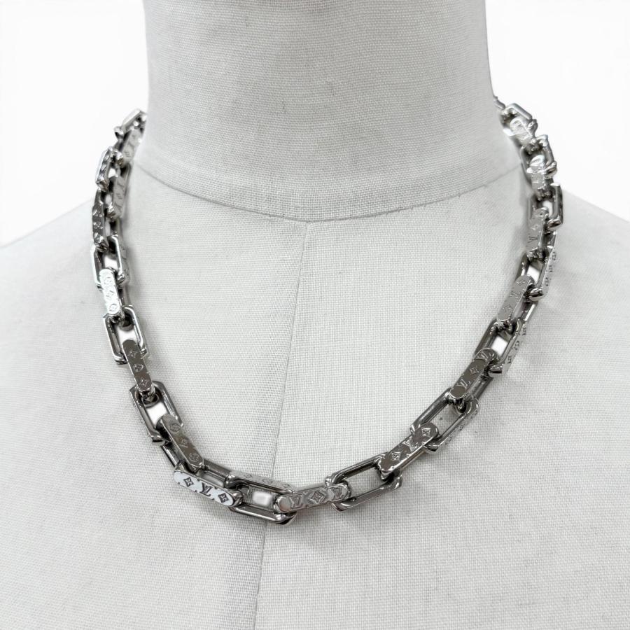 極美品□LOUIS VUITTON ルイヴィトン 2020年製 M64196 コリエ チェーン モノグラム ネックレス アクセサリー シルバー イタリア製 メンズ LOUIS VUITTON（ルイ・ヴィトン） 美品▽LOUIS VUITTON 2020年製
