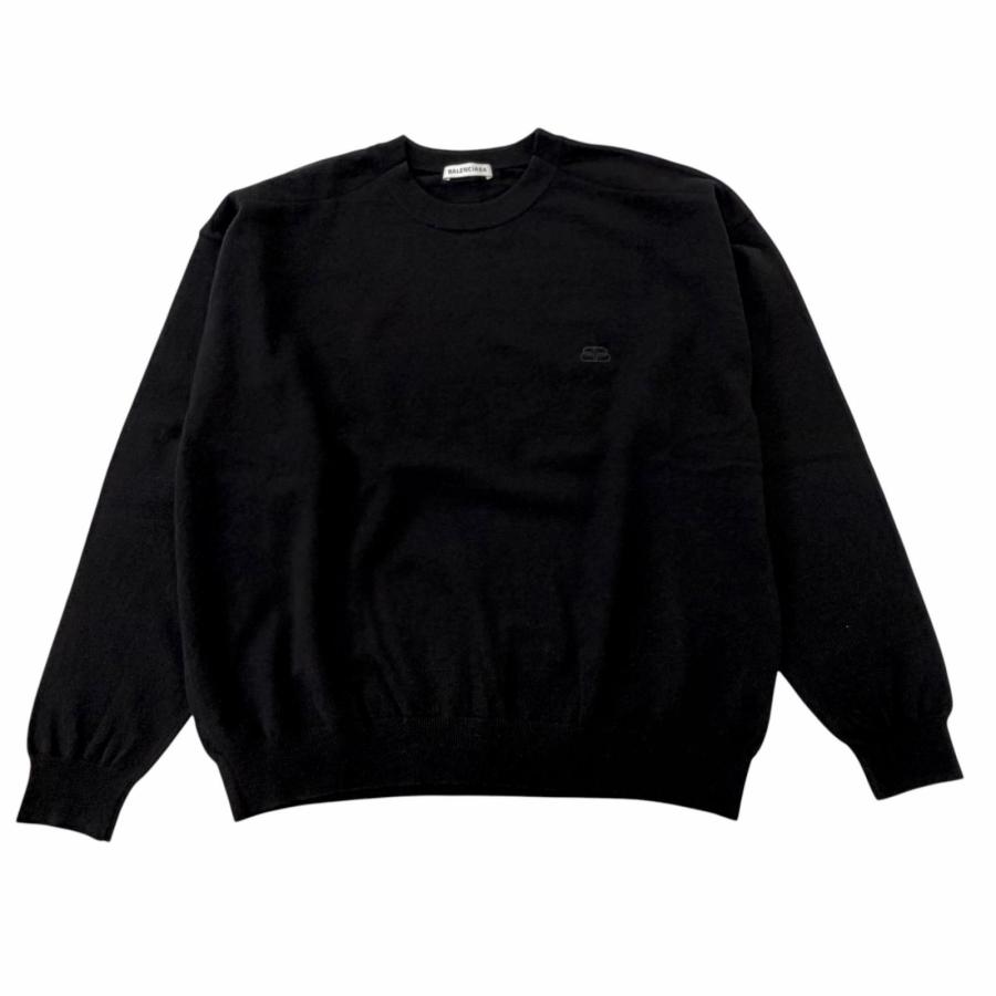 美品□BALENCIAGA バレンシアガ 599888 BBロゴ刺繍 エンブロイダリー クルーネック オーバーサイズ セーター 黒 S イタリア製 正規品 BALENCIAGA（バレンシアガ） 美品□BALENCIAGA 599888 BBロゴ刺繍 エン