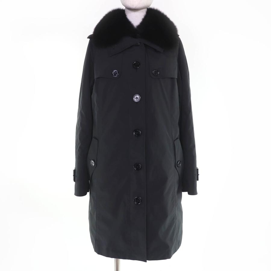 美品　バーバリーロンドン　ダウンコート　フォックスファー　ノバチェック　38 黒 美品☆BURBERRY LONDON バーバリーロンドン フォックスファー・ノバ